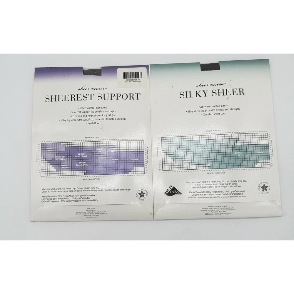 Lot 2 JCPenney‎ Silky Sheer & Sheerest Support Pantyhose Queen Tall Sheer Caress